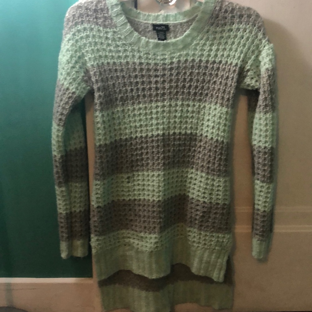Teal and Gray Striped Sweater